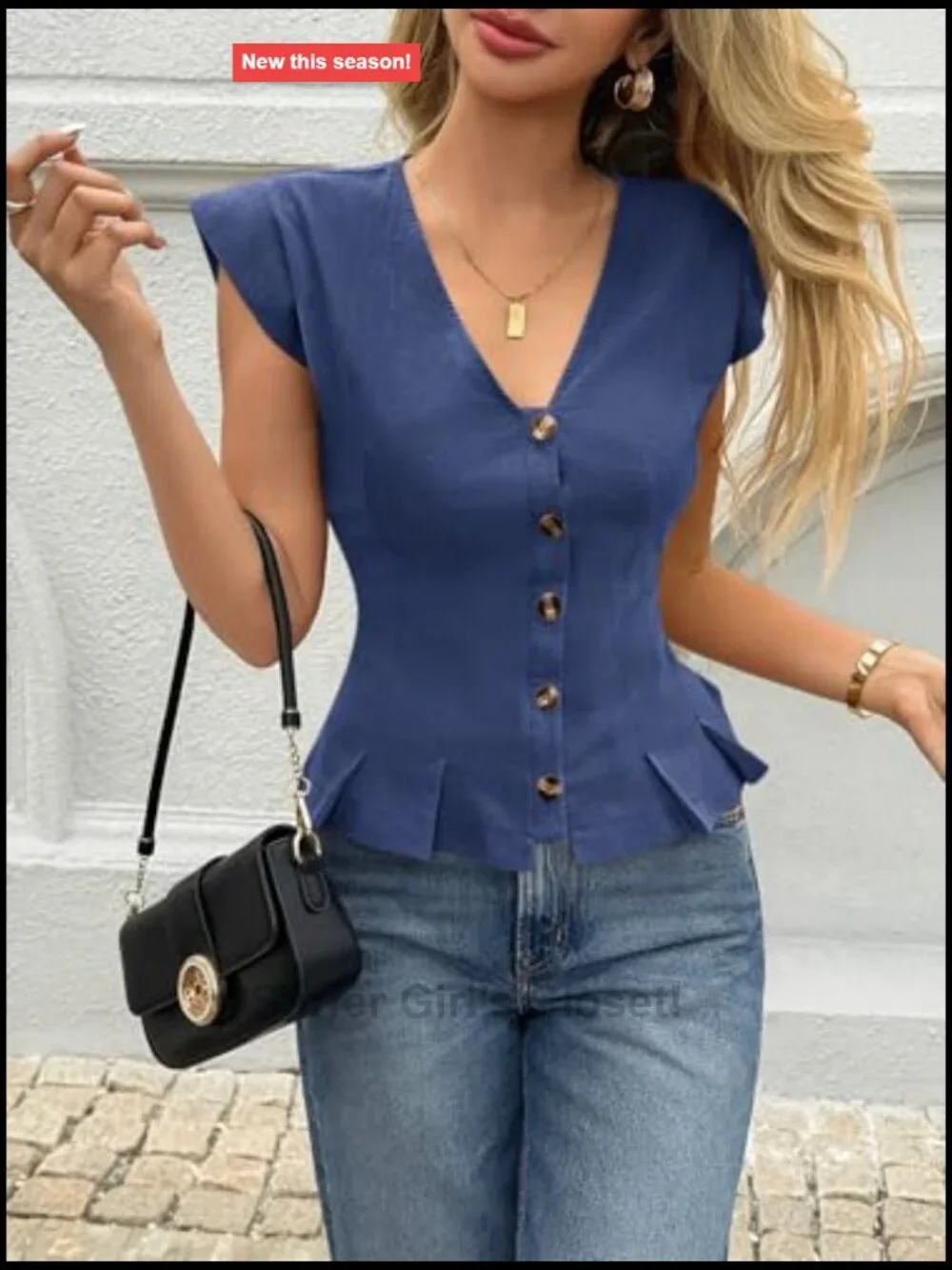 Cotton V-Neck Vest Top Cropped Ruffle Button Up Slim Fit Blouse